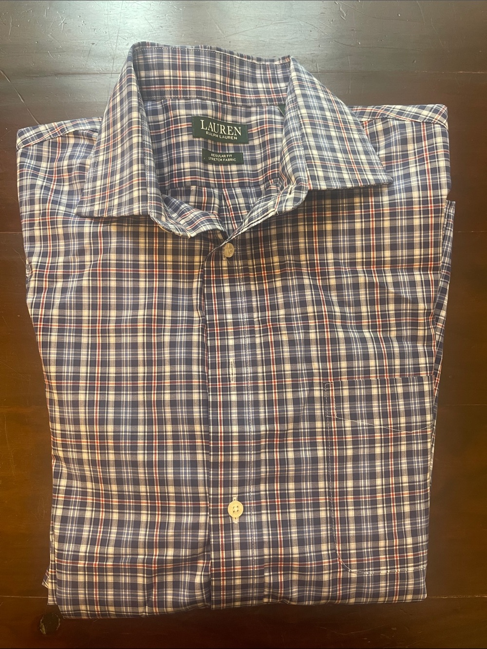 Lauren Ralph Lauren Men’s Navy, White and Red Plaid Dress Shirt 16 1/2 34-35
